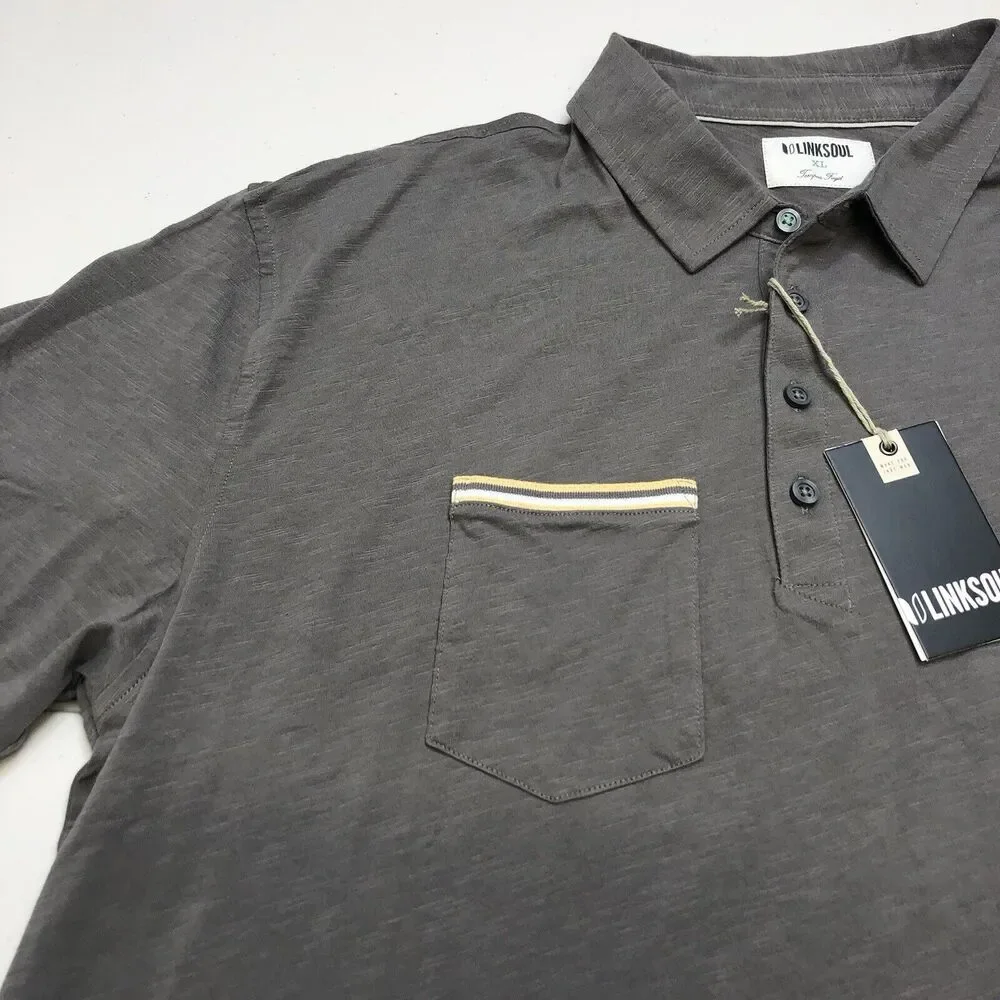 Linksoul Shirt Mens XL Charcoal Hopper Knit Polo Shirt Casual Preppy Golf LS1220 - Picture 5 of 11